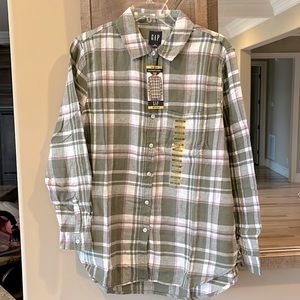 Gap Boyfriend Flannel Green Plaid Womens Medium